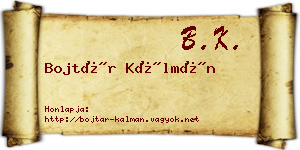 Bojtár Kálmán névjegykártya